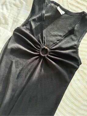 Black Sleeveless Swim Coverup with Center Ring Detail